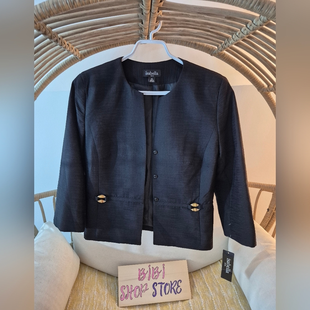 Isabella Black Button-Up Blazer